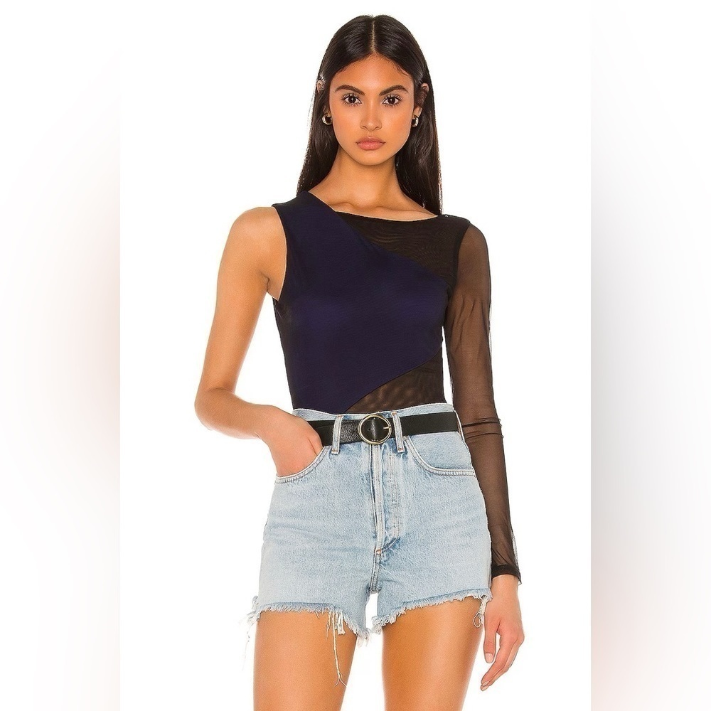 h:ours Pandora Bodysuit, Navy & Black Mesh, Size S